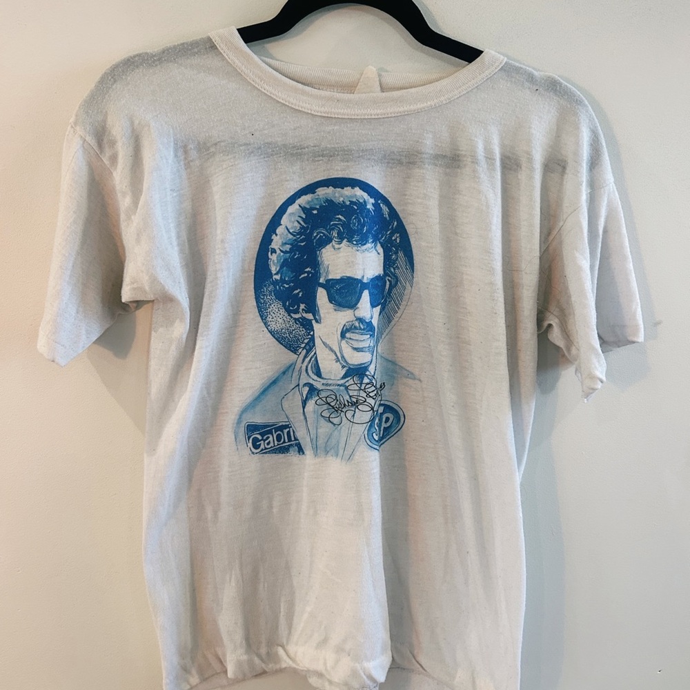 Graphic Crewneck T-Shirt with Blue Portrait Print - Unbranded